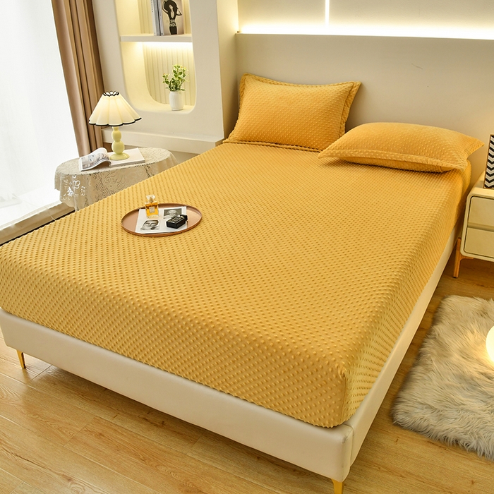 91家纺网 家纺一手货源 找家纺 家贝爱2023新款加厚宝宝绒暖豆豆床笠床罩 豆豆绒－金色