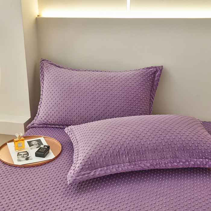 91家纺网 家纺一手货源 找家纺 家贝爱2023新款加厚宝宝绒暖豆豆床笠床罩 豆豆绒－魅紫