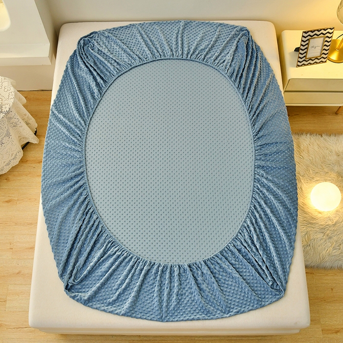 91家纺网 家纺一手货源 找家纺 家贝爱2023新款加厚宝宝绒暖豆豆床笠床罩 豆豆绒－雾霾蓝