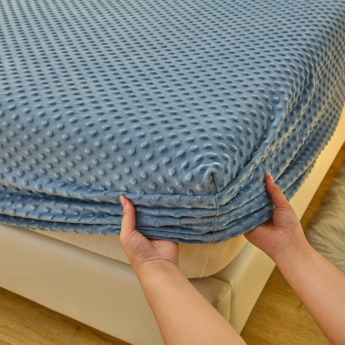 91家纺网 家纺一手货源 找家纺 家贝爱2023新款加厚宝宝绒暖豆豆床笠床罩 豆豆绒－雾霾蓝