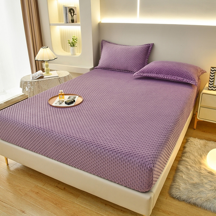 91家纺网 家纺一手货源 找家纺 家贝爱2023新款加厚宝宝绒暖豆豆床笠床罩 豆豆绒－魅紫