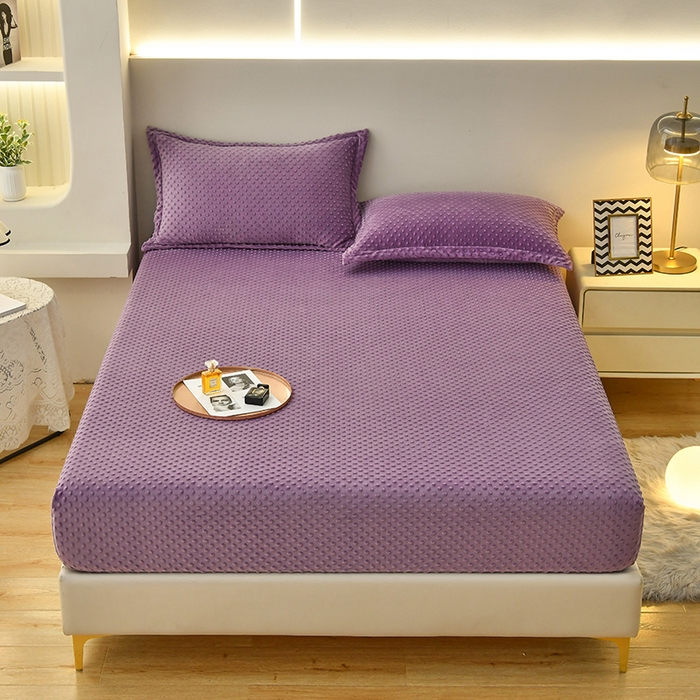 91家纺网 家纺一手货源 找家纺 家贝爱2023新款加厚宝宝绒暖豆豆床笠床罩 豆豆绒－魅紫