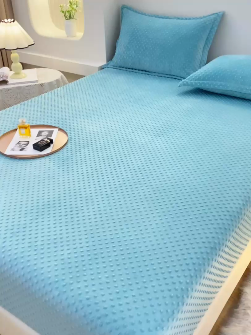 91家纺网 家纺一手货源 找家纺 家贝爱2023新款加厚宝宝绒暖豆豆床笠床罩 豆豆绒－水绿