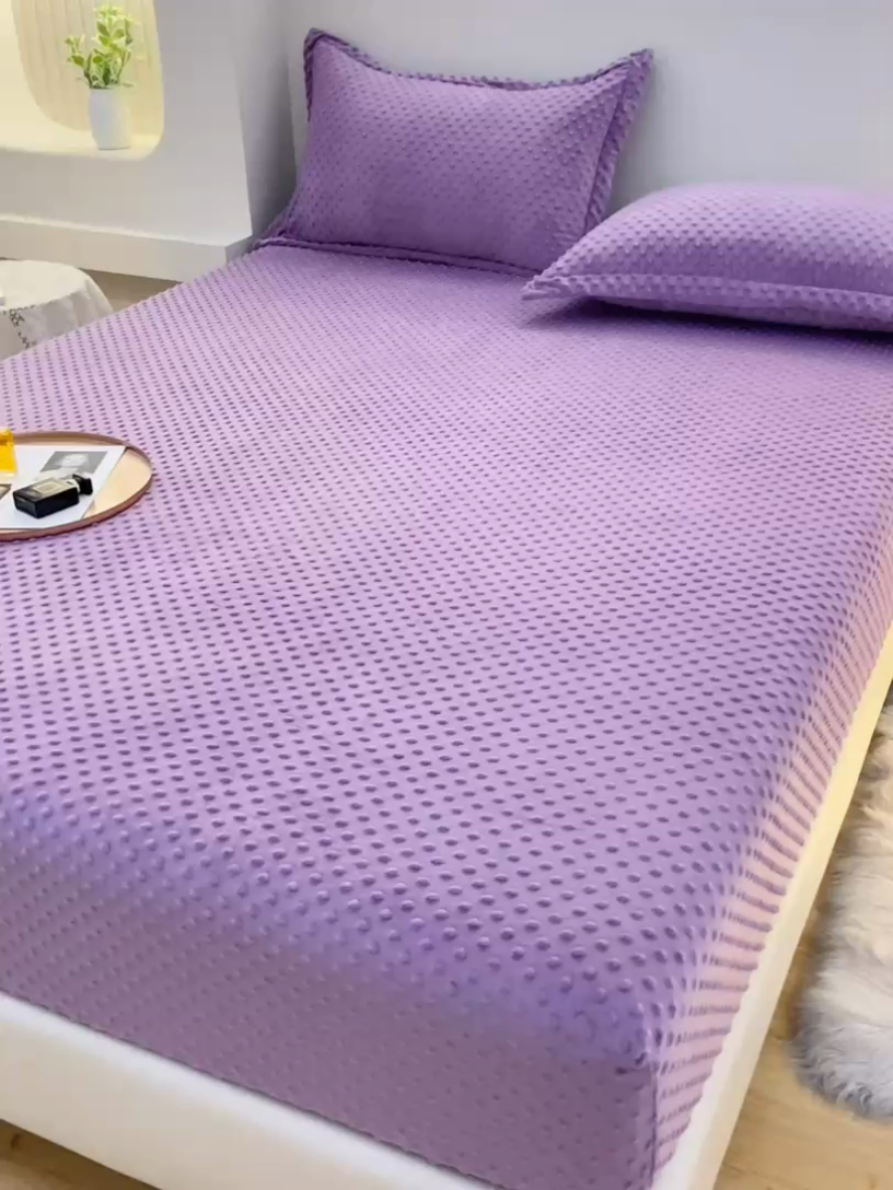 91家纺网 家纺一手货源 找家纺 家贝爱2023新款加厚宝宝绒暖豆豆床笠床罩 豆豆绒－魅紫