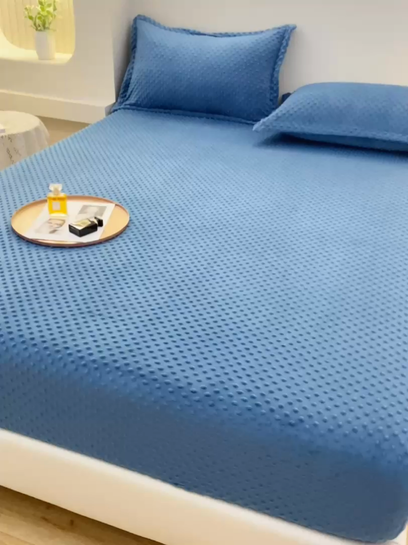 91家纺网 家纺一手货源 找家纺 家贝爱2023新款加厚宝宝绒暖豆豆床笠床罩 豆豆绒－宝石蓝