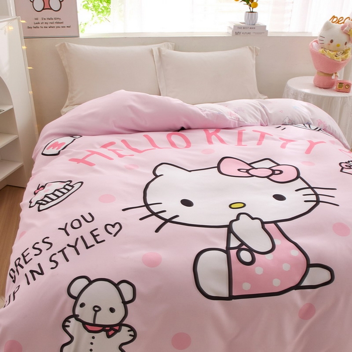 91家纺网 家纺一手货源 找家纺 蘭菲2023新款全棉印染三丽鸥全棉大版卡通四件套-被套 甜心kT