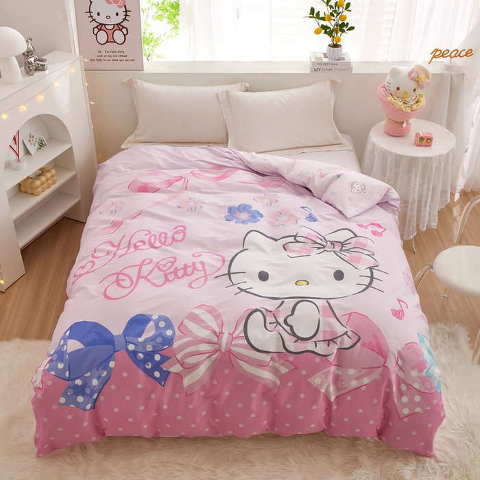 91家纺网 家纺一手货源 找家纺 蘭菲2023新款全棉印染三丽鸥全棉大版卡通四件套-被套 炫彩KT