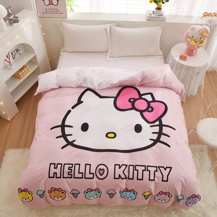 91家纺网 家纺一手货源 找家纺 蘭菲2023新款全棉印染三丽鸥全棉大版卡通四件套-被套 粉系