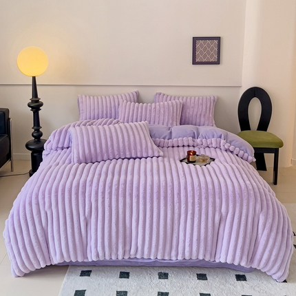 91家纺网 家纺一手货源 找家纺 意尚风情 2023新款立体兔毛绒牛奶绒四件套 紫色