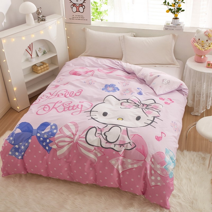 91家纺网 家纺一手货源 找家纺 蘭菲2023新款全棉印染三丽鸥全棉大版卡通四件套-被套 炫彩KT