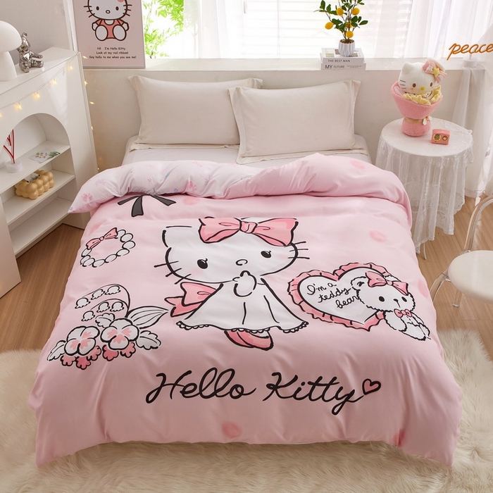 91家纺网 家纺一手货源 找家纺 蘭菲2023新款全棉印染三丽鸥全棉大版卡通四件套-被套 公主