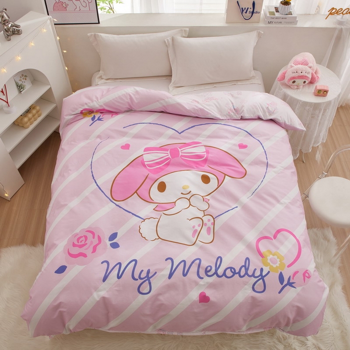 91家纺网 家纺一手货源 找家纺 蘭菲2023新款全棉印染三丽鸥全棉大版卡通四件套-被套 天真