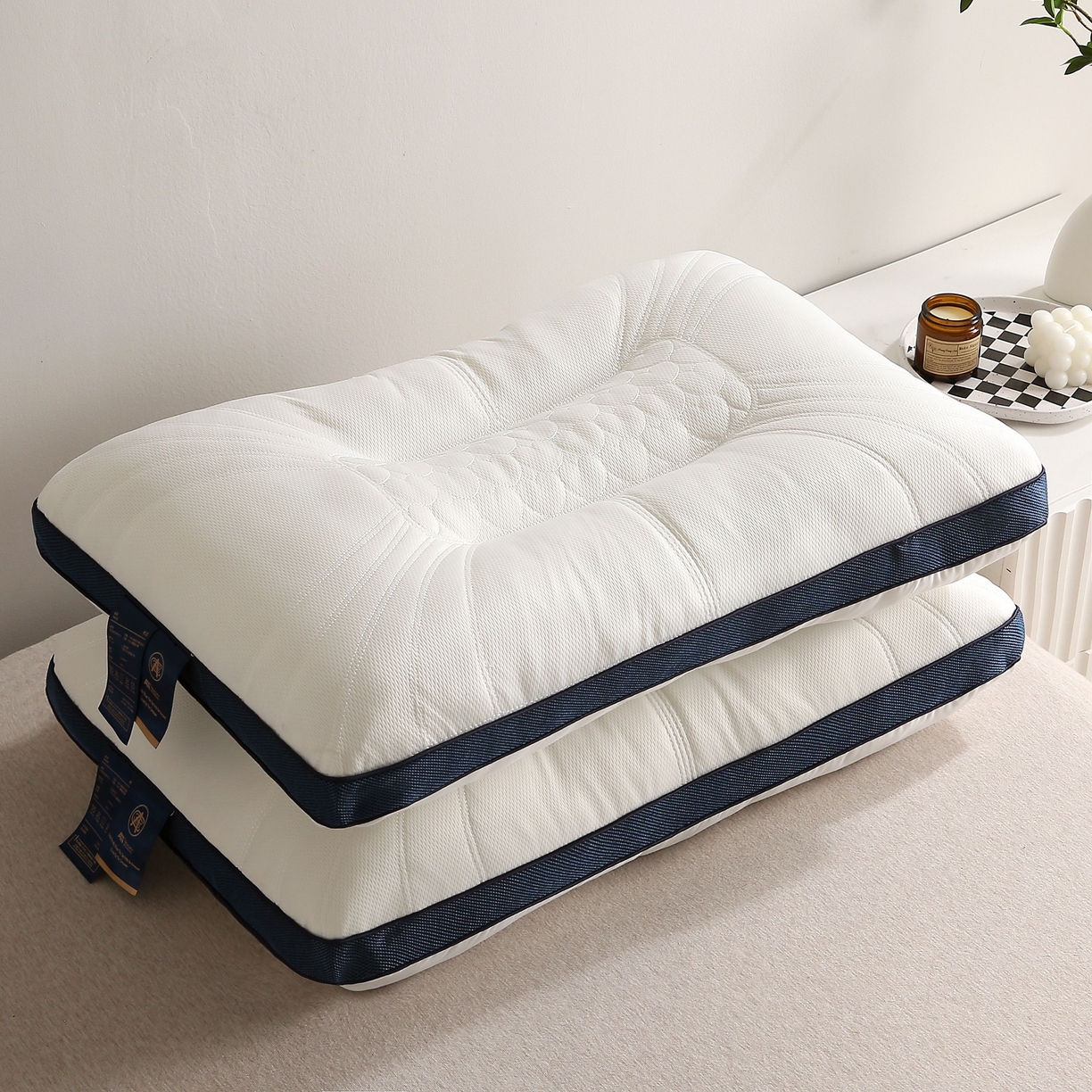 91家纺网 家纺一手货源 找家纺 天意美 2023新款-高弹星空舱护颈锥枕头枕芯 45x72cm兰网爱心（一只）