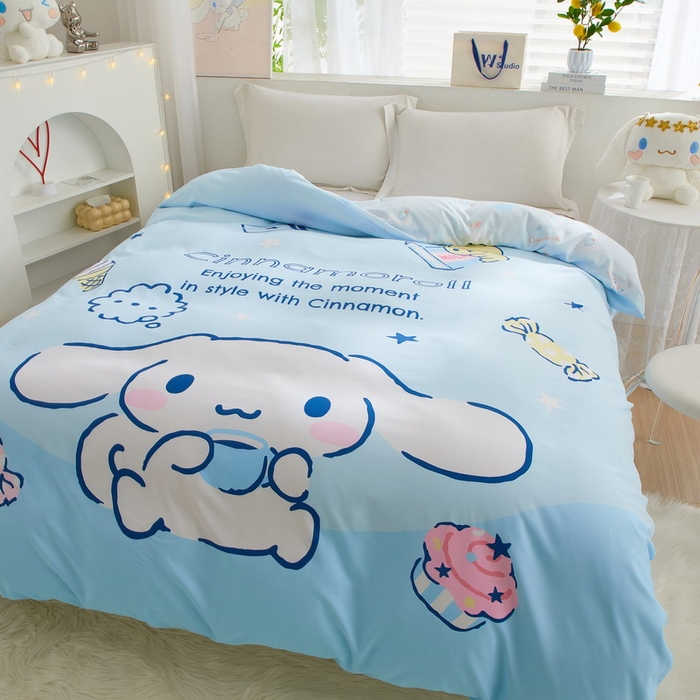 91家纺网 家纺一手货源 找家纺 蘭菲2023新款全棉印染三丽鸥全棉大版卡通四件套-被套 吃货