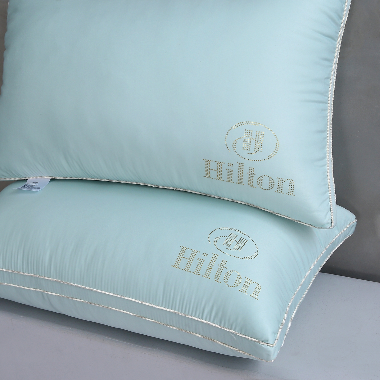 91家纺网 家纺一手货源 找家纺 天意美 2023新款舒适柔丝花边冰丝烫钻枕头枕芯 48x74cm天蓝色一只