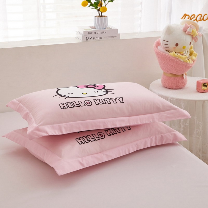 91家纺网 家纺一手货源 找家纺 蘭菲2023新款全棉印染三丽鸥全棉大版卡通四件套-枕套 粉系