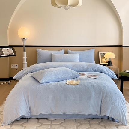 澳梵 2023新款雕花牛奶绒四件套 玫瑰庄园-蓝