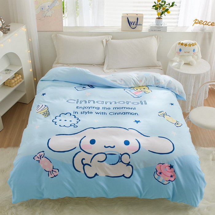 91家纺网 家纺一手货源 找家纺 蘭菲2023新款全棉印染三丽鸥全棉大版卡通四件套-被套 吃货