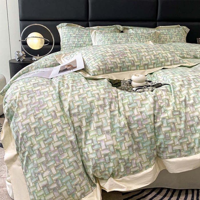 91家纺网 家纺一手货源 找家纺 金奇达 2024新款全棉宽边轻奢四件套 岛屿