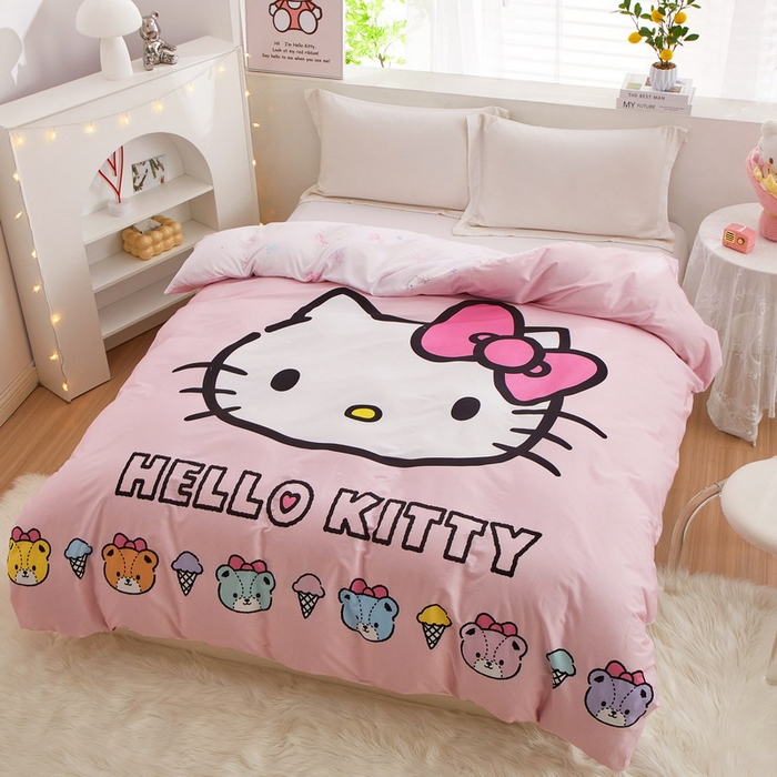 91家纺网 家纺一手货源 找家纺 蘭菲2023新款全棉印染三丽鸥全棉大版卡通四件套-被套 粉系