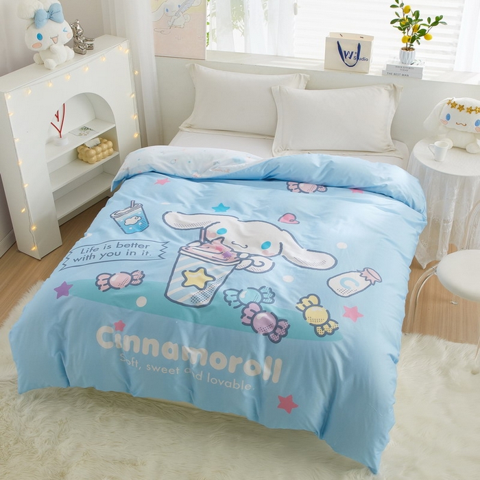 91家纺网 家纺一手货源 找家纺 蘭菲2023新款全棉印染三丽鸥全棉大版卡通四件套-被套 奶茶来了