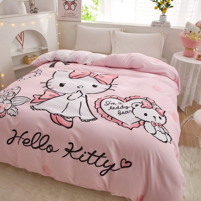 91家纺网 家纺一手货源 找家纺 蘭菲2023新款全棉印染三丽鸥全棉大版卡通四件套-被套 公主