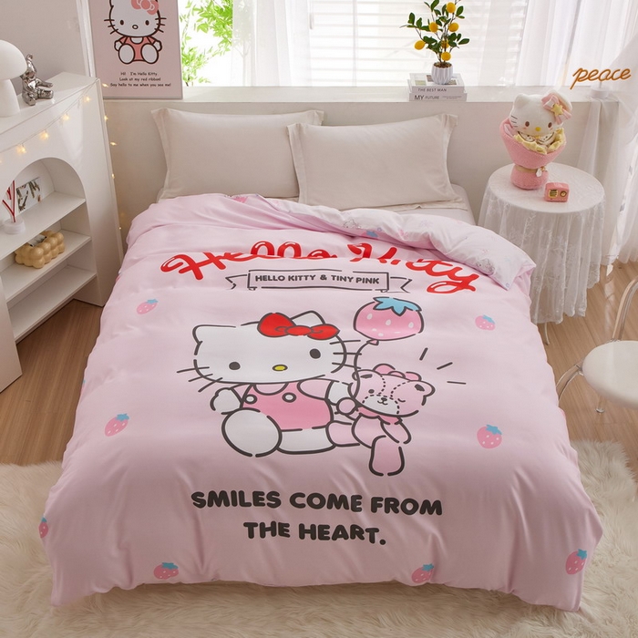 91家纺网 家纺一手货源 找家纺 蘭菲2023新款全棉印染三丽鸥全棉大版卡通四件套-被套 草莓派