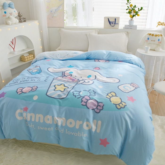 91家纺网 家纺一手货源 找家纺 蘭菲2023新款全棉印染三丽鸥全棉大版卡通四件套-被套 奶茶来了