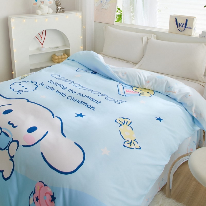 91家纺网 家纺一手货源 找家纺 蘭菲2023新款全棉印染三丽鸥全棉大版卡通四件套-被套 吃货