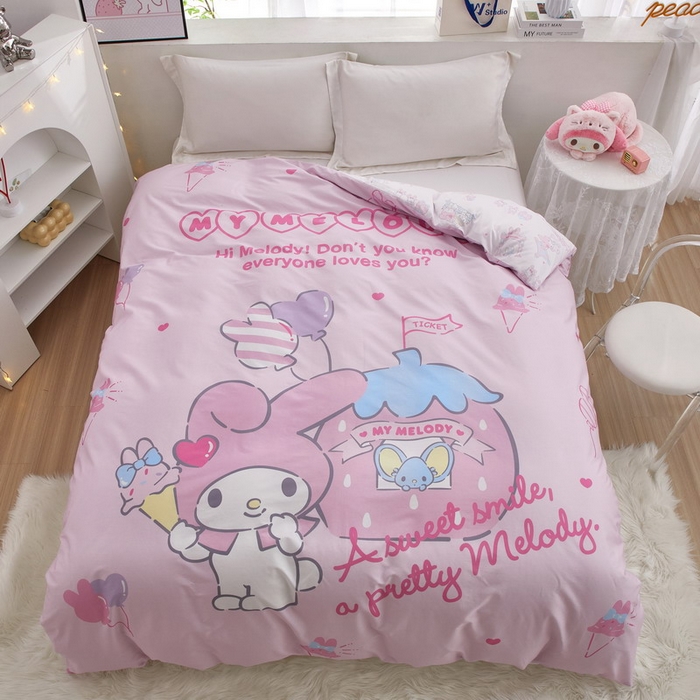 91家纺网 家纺一手货源 找家纺 蘭菲2023新款全棉印染三丽鸥全棉大版卡通四件套-被套 花园宝宝