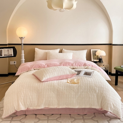 澳梵 2023新款雕花牛奶绒四件套 浪漫花都-白