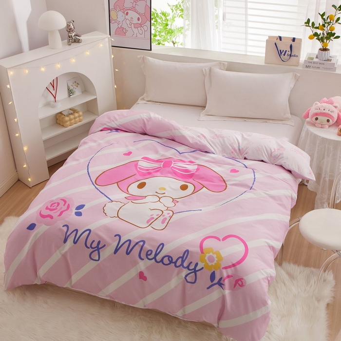 91家纺网 家纺一手货源 找家纺 蘭菲2023新款全棉印染三丽鸥全棉大版卡通四件套-被套 天真