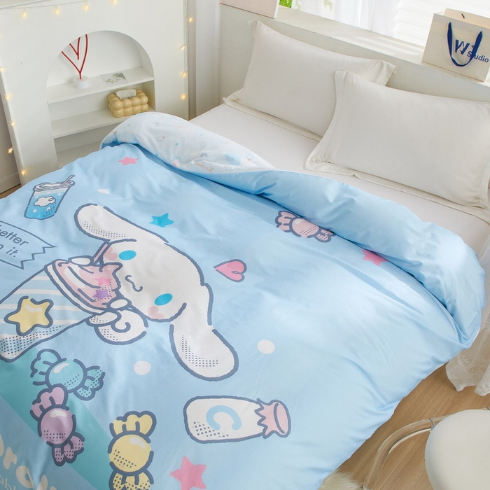 91家纺网 家纺一手货源 找家纺 蘭菲2023新款全棉印染三丽鸥全棉大版卡通四件套-被套 奶茶来了