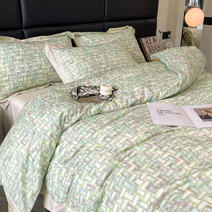 91家纺网 家纺一手货源 找家纺 金奇达 2024新款全棉宽边轻奢四件套 岛屿