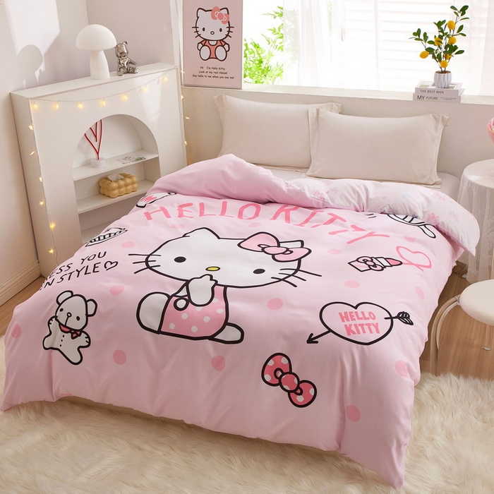 91家纺网 家纺一手货源 找家纺 蘭菲2023新款全棉印染三丽鸥全棉大版卡通四件套-被套 甜心kT