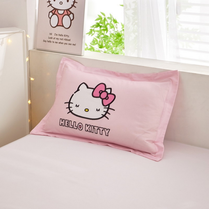 91家纺网 家纺一手货源 找家纺 蘭菲2023新款全棉印染三丽鸥全棉大版卡通四件套-枕套 粉系