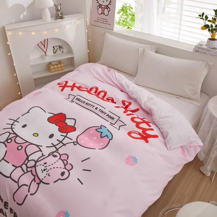 91家纺网 家纺一手货源 找家纺 蘭菲2023新款全棉印染三丽鸥全棉大版卡通四件套-被套 草莓派