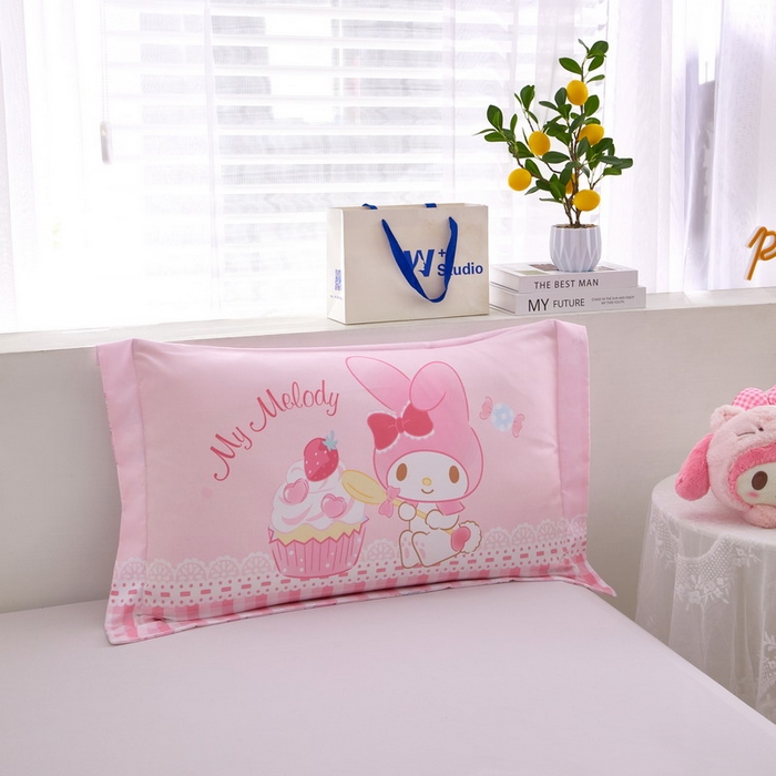 91家纺网 家纺一手货源 找家纺 蘭菲2023新款全棉印染三丽鸥全棉大版卡通四件套-枕套 节日快乐