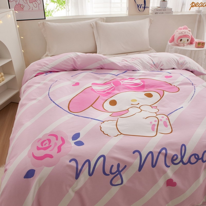 91家纺网 家纺一手货源 找家纺 蘭菲2023新款全棉印染三丽鸥全棉大版卡通四件套-被套 天真