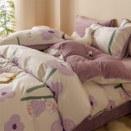 91家纺网 家纺一手货源 找家纺 总红粉佳人新款小清新卡通贝壳边三角针棉加绒单被套
