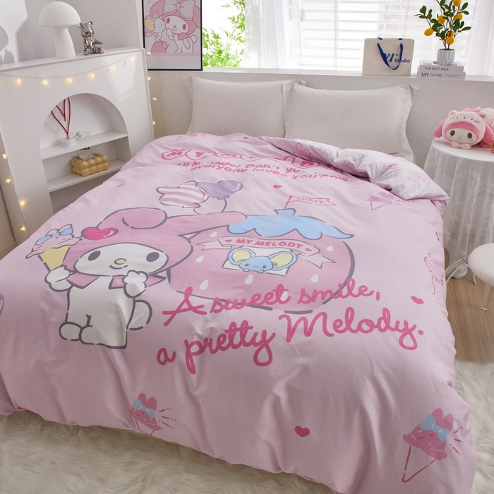 91家纺网 家纺一手货源 找家纺 蘭菲2023新款全棉印染三丽鸥全棉大版卡通四件套-被套 花园宝宝