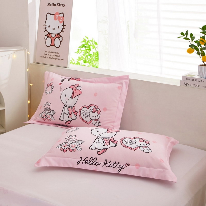 91家纺网 家纺一手货源 找家纺 蘭菲2023新款全棉印染三丽鸥全棉大版卡通四件套-枕套 公主