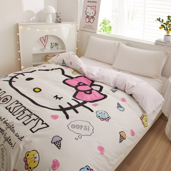 91家纺网 家纺一手货源 找家纺 蘭菲2023新款全棉印染三丽鸥全棉大版卡通四件套-被套 甜品站