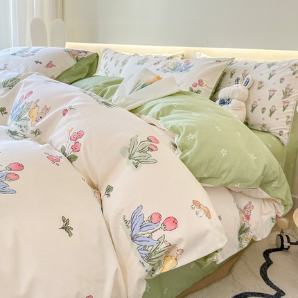 91家纺网 家纺一手货源 找家纺 （总）权瑾家纺 13372全棉纯棉四件套直播爆款小清新少女风