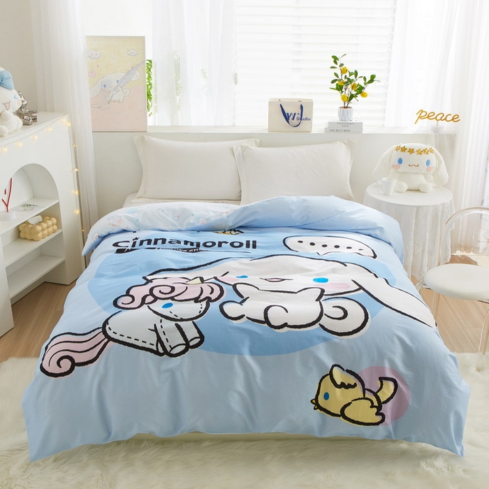 91家纺网 家纺一手货源 找家纺 蘭菲2023新款全棉印染三丽鸥全棉大版卡通四件套-被套 布丁