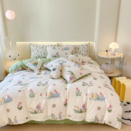 91家纺网 家纺一手货源 找家纺 （总）权瑾家纺 全棉13372印花四件套小清新少女风直播爆款