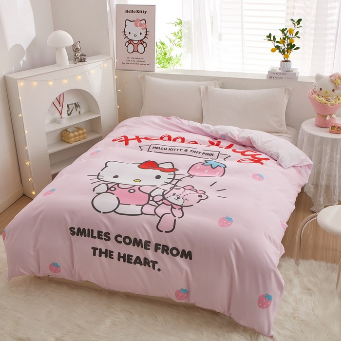 91家纺网 家纺一手货源 找家纺 蘭菲2023新款全棉印染三丽鸥全棉大版卡通四件套-被套 草莓派