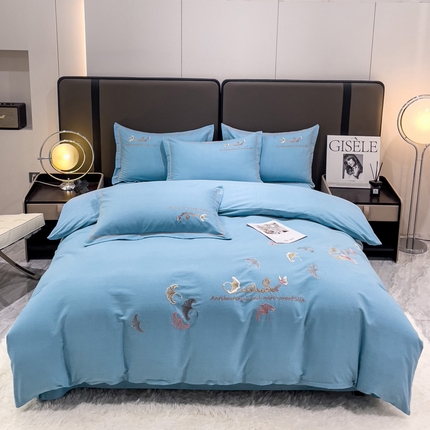 云锦2023新款全棉磨毛绣花四件套系列 悦动蓝色