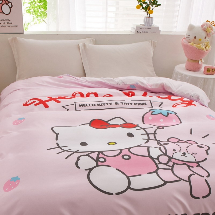 91家纺网 家纺一手货源 找家纺 蘭菲2023新款全棉印染三丽鸥全棉大版卡通四件套-被套 草莓派