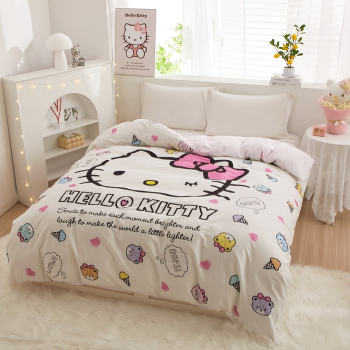 91家纺网 家纺一手货源 找家纺 蘭菲2023新款全棉印染三丽鸥全棉大版卡通四件套-被套 甜品站